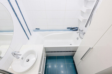 interior apartment room bathroom, sink, decorative elements, toilet. WC, sanitary unit, wash room