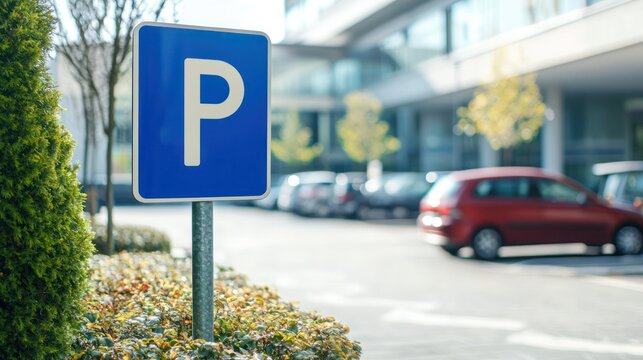 Blue hospital parking sign in front of a medical facility