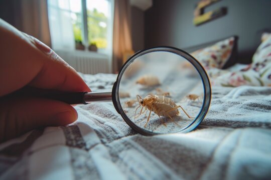Detailed View of Dust Mites on Bed in Stylish Bedroom