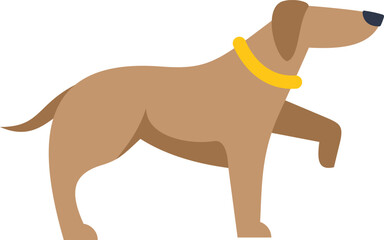 Minimalist vector illustration of a brown dog standing and raising one paw, isolated on white background