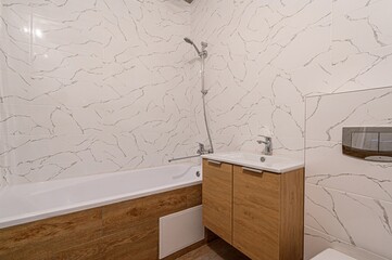 interior apartment room bathroom, sink, decorative elements, toilet. WC, sanitary unit, wash room