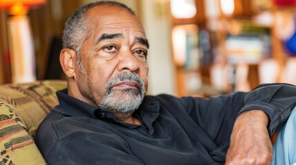 Obraz premium Elderly man in cozy armchair holding book with thoughtful expression, symbolizing brain aging concept in serene atmosphere.