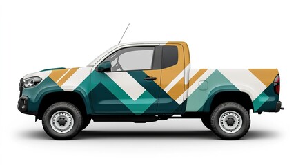 Naklejka premium Dynamic vehicle wrap design showcase urban setting graphic mockup professional environment side view branding concept