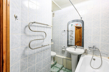 interior apartment room bathroom, sink, decorative elements, toilet. WC, sanitary unit, wash room