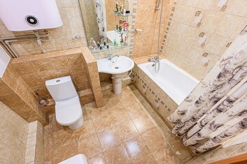 interior apartment room bathroom, sink, decorative elements, toilet. WC, sanitary unit, wash room