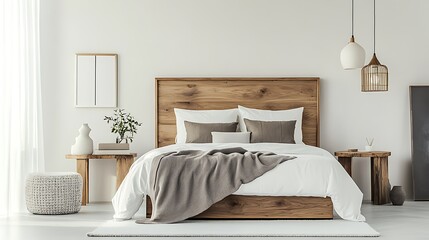 Beautiful Colored Mockup Bedroom Interior Blank Poster Decoration Art Background Image, generative AI
