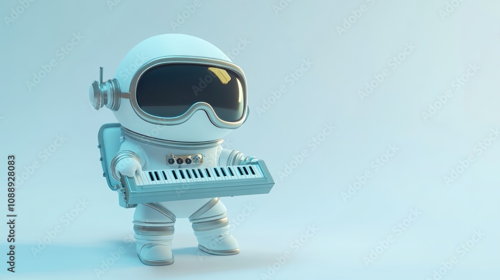 Aufkleber A cute astronaut character playing a keyboard in a minimalist setting.