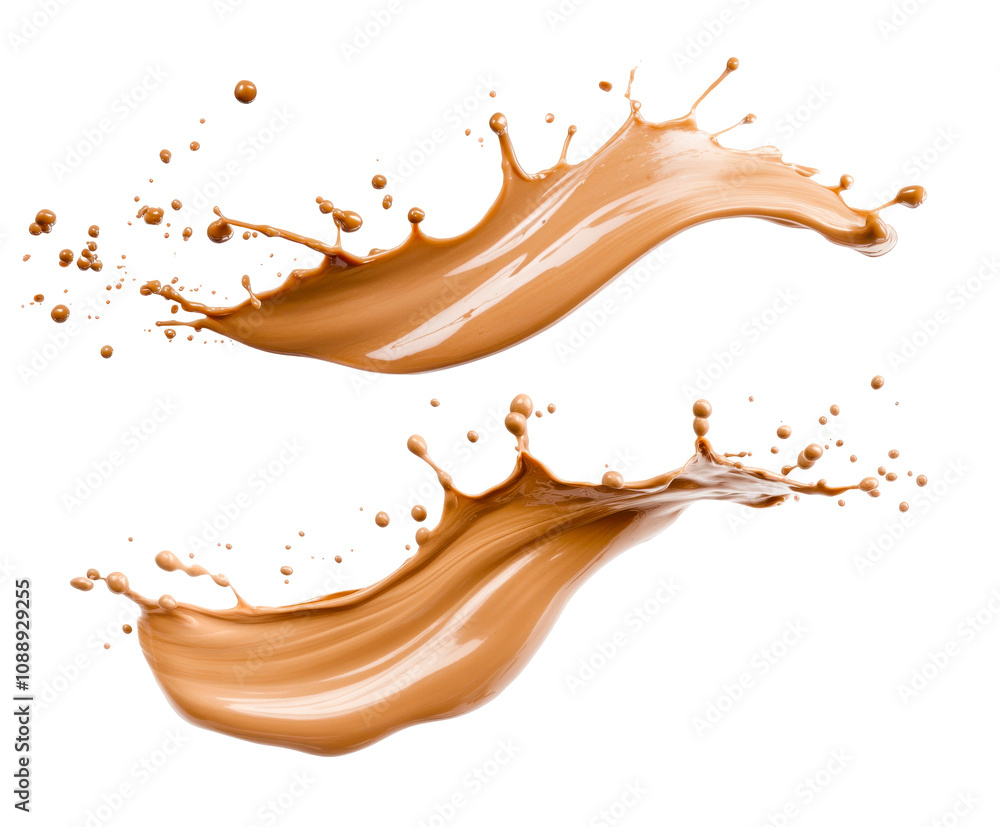 Poster set of chocolate splashes in different shapes on transparency background during creative composition