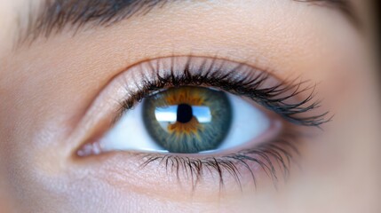 Fototapeta premium Close-up of a hazel eye with long eyelashes.