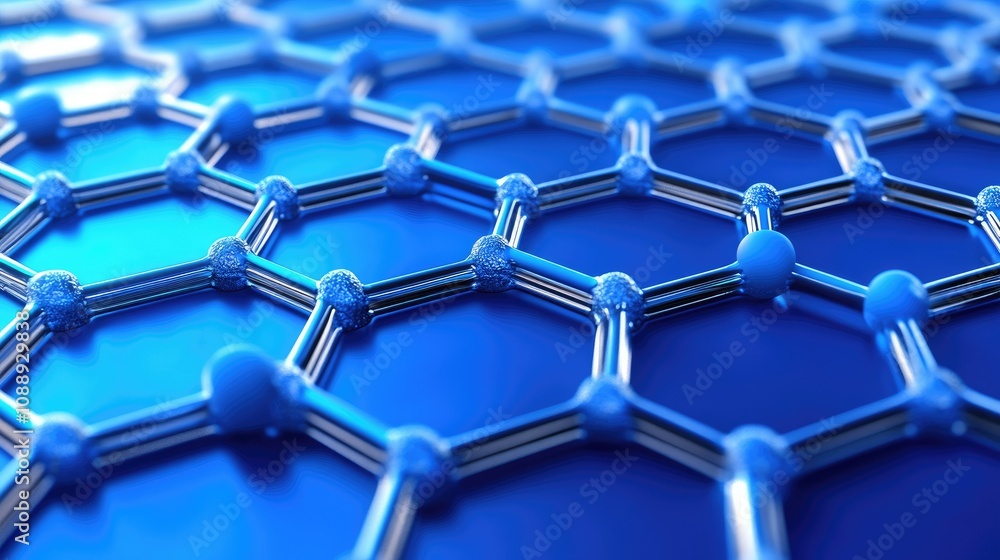 Poster A 3D illustration of graphene's atomic structure, with a hexagonal molecular grid pattern, highlighting the revolutionary potential of nanotechnology.