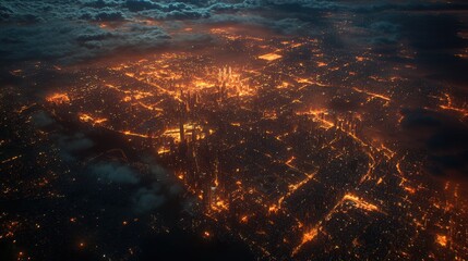 Naklejka premium A breathtaking view of South American city lights at night, showcasing a glowing metropolis with intricate details of the urban skyline.