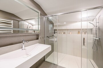 interior apartment room bathroom, sink, decorative elements, toilet. WC, sanitary unit, wash room