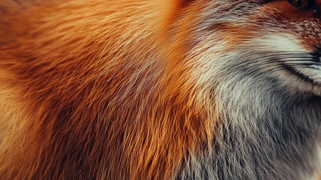 Close-Up Shot of a Red Fox's Fur Exhibiting the Intricate Details in its Texture and Color, Capturing the Natural Beauty of Wildlife in Stunning Clarity