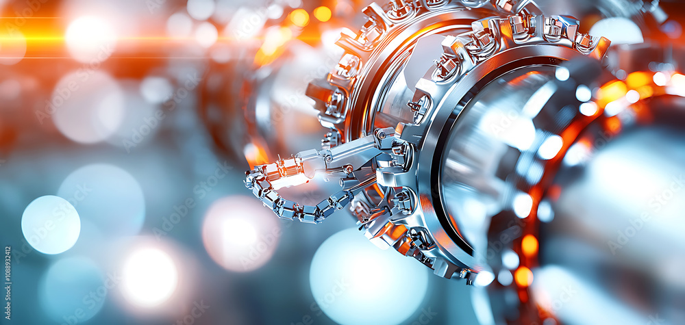 Poster robotic automation mechanism industrial facility image focus high-tech environment close-up view eng
