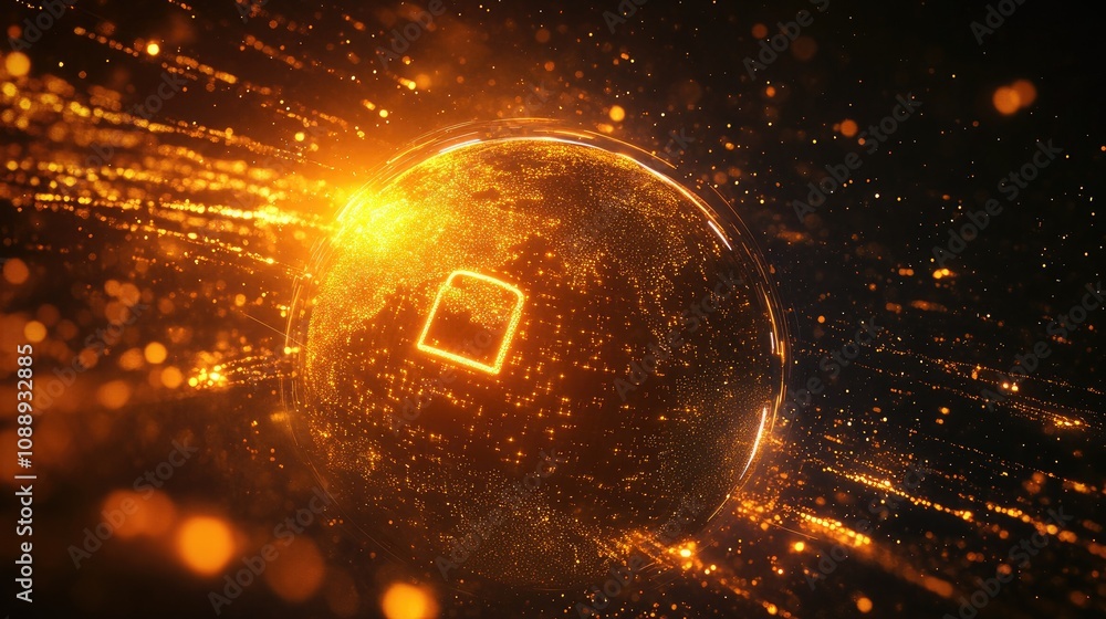 Aufkleber A glowing globe surrounded by a digital lock, with abstract digital elements, illustrating the concept of cybersecurity and data protection in cyberspace.