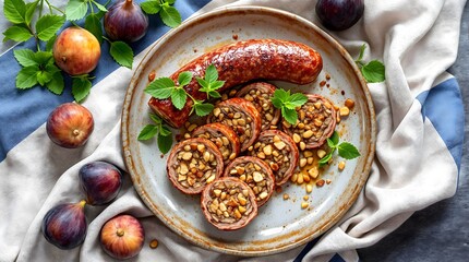 Sykomaida - Traditional Greek Fig Roll Top View (Greek Cuisine)