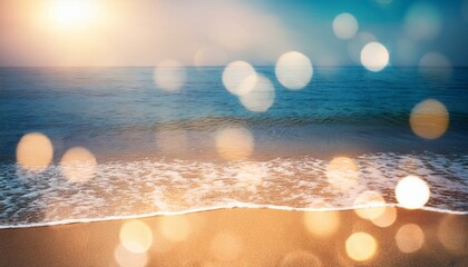 background of blurred beach and sea waves with bokeh lights vintage filter