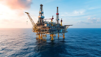 Offshore oil rig operations ocean industrial installation sunset view energy production