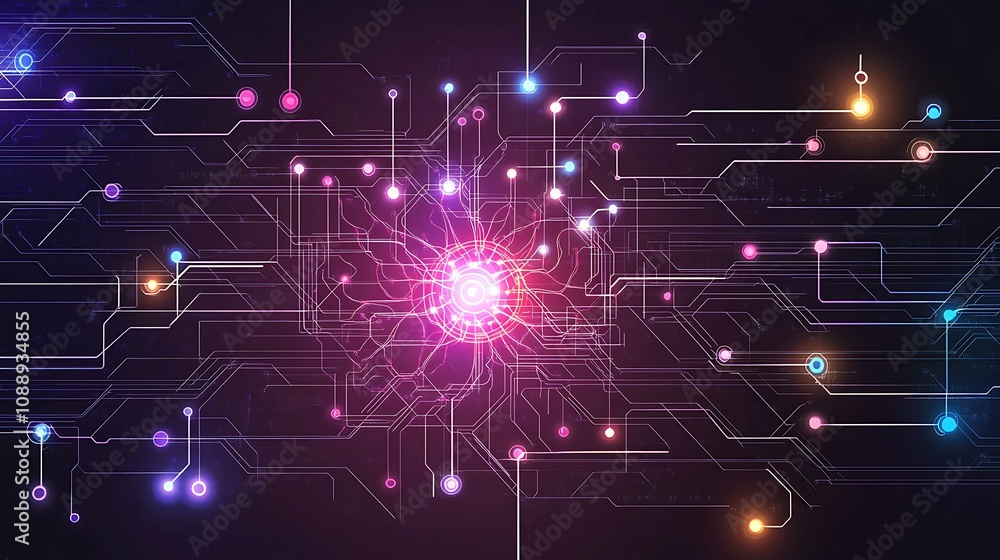 Aufkleber Abstract glowing circuit board with nodes and connections.