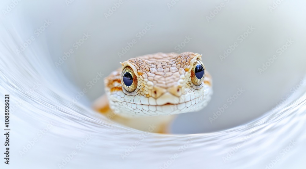 Poster A close-up of a lizard with intricate patterns and vibrant eyes against a soft background.
