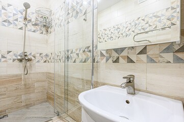 interior apartment room bathroom, sink, decorative elements, toilet. WC, sanitary unit, wash room
