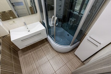 interior apartment room bathroom, sink, decorative elements, toilet. WC, sanitary unit, wash room