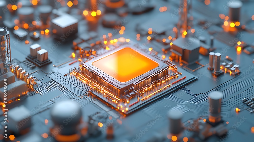 Poster innovative microprocessor design exploration futuristic tech lab graphic representation close-up vie