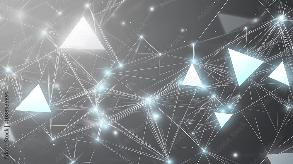 Poster Abstract network connection with glowing triangles and lines on dark background.