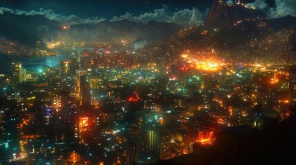 Obraz premium A stunning night view of South American city lights, showcasing the vibrant energy and glowing skyline of an urban metropolis.