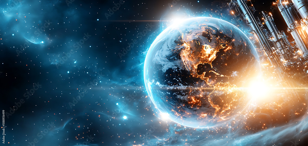 Poster exploring the earth from space stunning visualization of our planet outer space digital art cosmic e