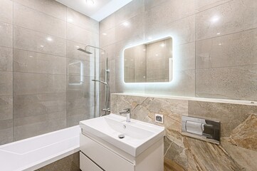 interior apartment room bathroom, sink, decorative elements, toilet. WC, sanitary unit, wash room
