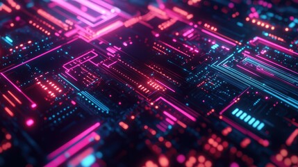 Obraz premium Futuristic electric particles form neon-lit patterns in a mesmerizing kaleidoscope style, conveying a sense of mystery and advanced technology.