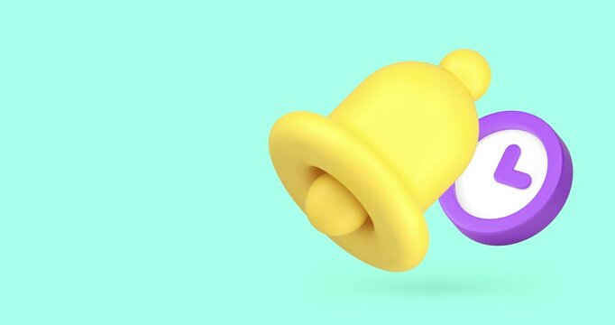 Time counting timer countdown deadline alert reminder watch ring bell 3d icon animation. Timing measure check control awake clock hurry last chance warning notification stopwatch