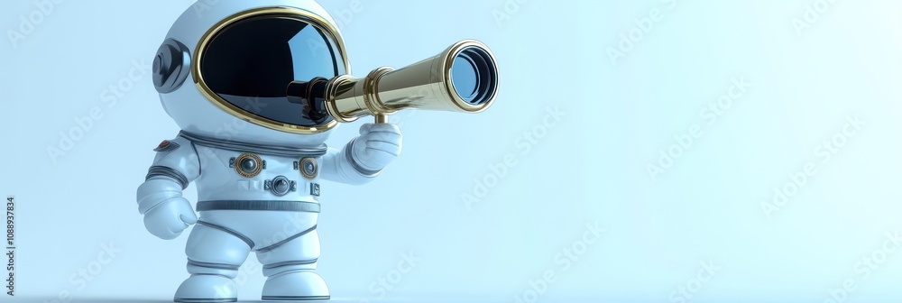 Poster A cartoon astronaut using a telescope, exploring the cosmos with curiosity.