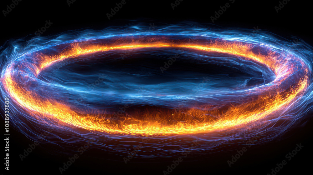 Aufkleber vibrant 3d rendering of high temperature plasma ring, glowing with intense orange and blue hues, set