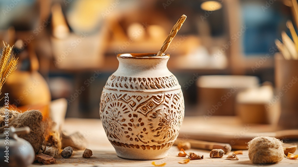 Poster intricate handmade ceramic vase with unique patterns