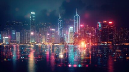 Overlaid digital icons and a vibrant city skyline at night, symbolizing SME innovation, connectivity, and global business development in the modern world.