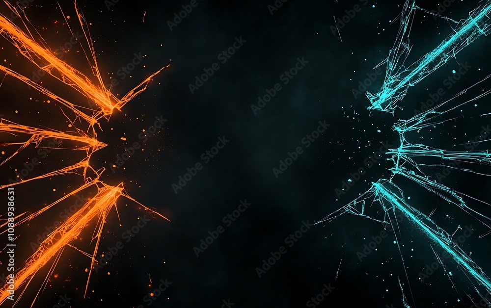 Poster abstract background with glowing orange and blue fractal patterns on a dark background.