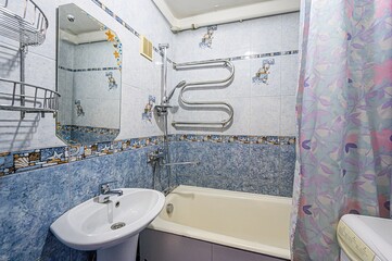 interior apartment room bathroom, sink, decorative elements, toilet. WC, sanitary unit, wash room