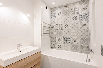 interior apartment room bathroom, sink, decorative elements, toilet. WC, sanitary unit, wash room