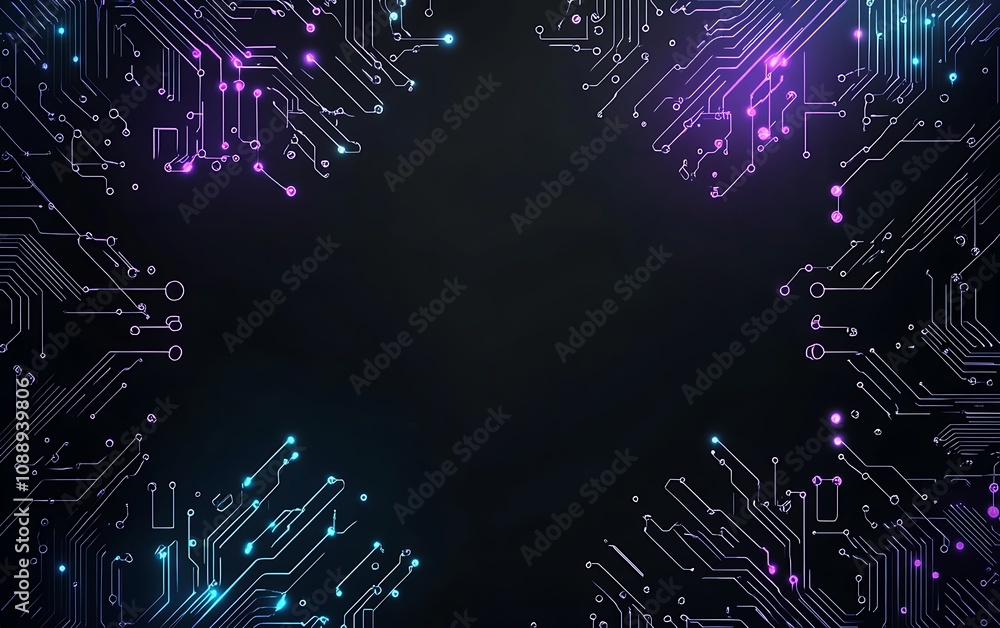 Aufkleber abstract glowing circuit board frame on black background.