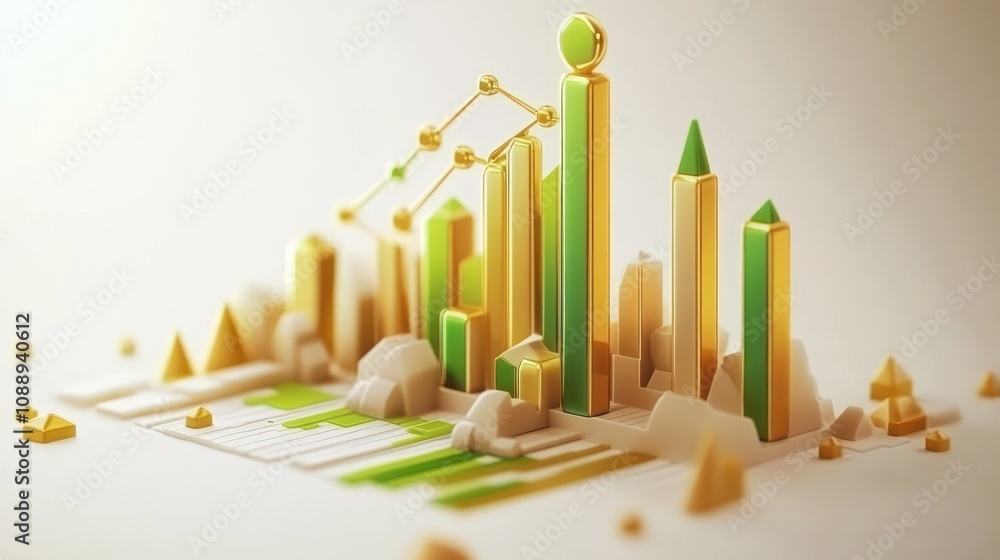 Poster a stylized 3d representation of growth and data visualization in vibrant colors.