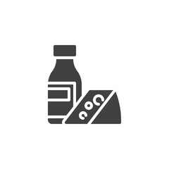 Milk bottle and cheese vector icon