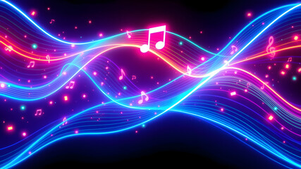 Abstract background with glowing lines, Music background, neon light music pattern wallpaper, glowing music pattern images, neon music notes wallpaper,