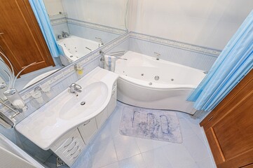 interior apartment room bathroom, sink, decorative elements, toilet. WC, sanitary unit, wash room