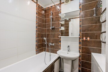 interior apartment room bathroom, sink, decorative elements, toilet. WC, sanitary unit, wash room
