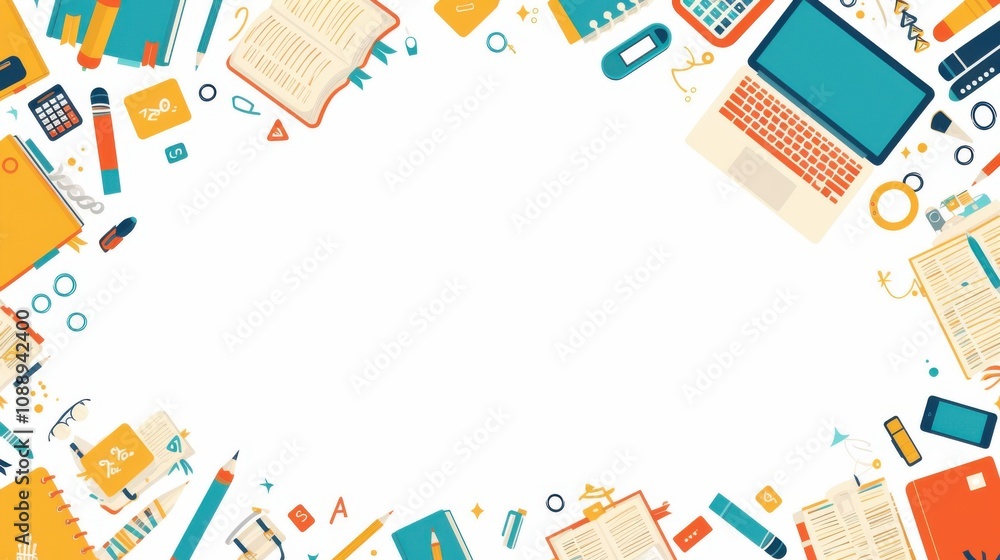 Aufkleber illustration background with line drawings of office equipment and laptop computers. it is a graphic
