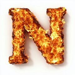A fiery letter "N" designed with flames, showcasing a dynamic and bold visual effect.