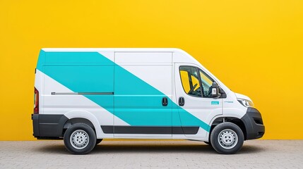 Fleet van vehicle wrap mockup urban setting graphic design modern environment side view branding concept