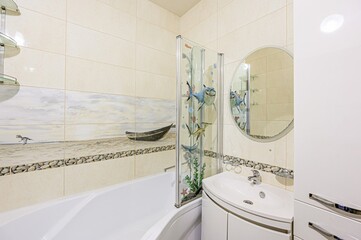 interior apartment room bathroom, sink, decorative elements, toilet. WC, sanitary unit, wash room